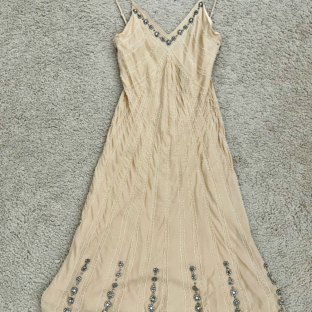 1920s style Flapper Beaded Ivory Cream Silk Dress